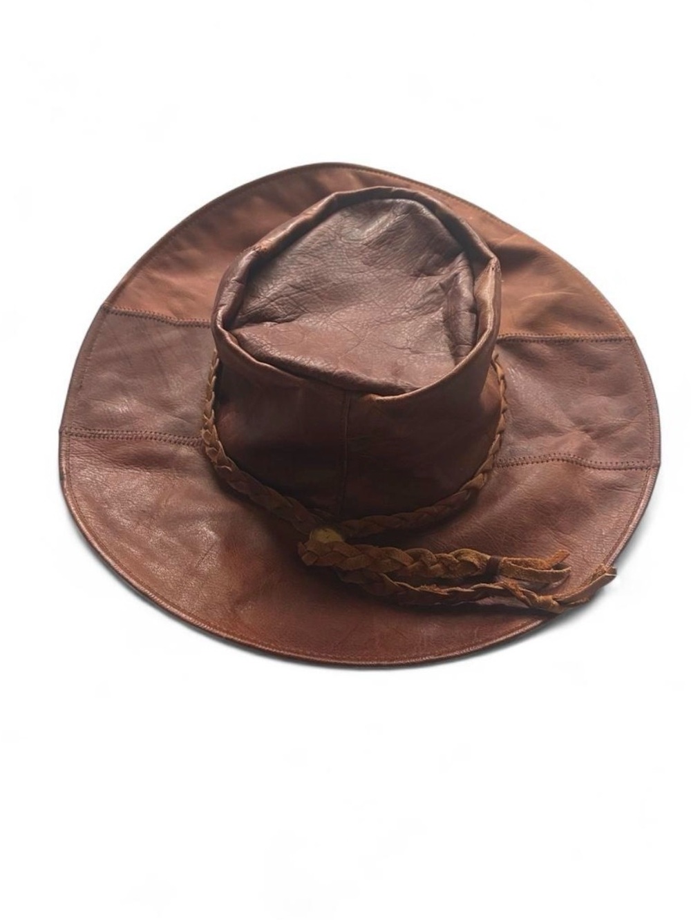 Vintage Brown Braided Leather Cowboy Hat